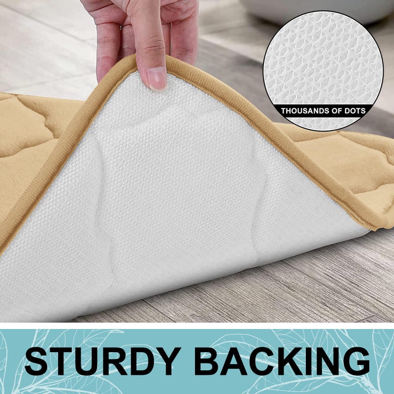 OLANLY Memory Foam Bath Mat Rug 47x20  Ultra Soft Non Slip and Absorbent Bathroom Rug  Machine Wash Dry  Comfortable  Thick Bath Rug Carpet for Bathroom Floor  Tub and Shower  Beige - Image 3