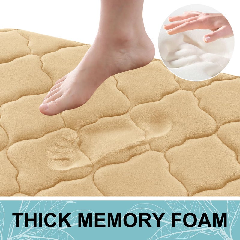 OLANLY Memory Foam Bath Mat Rug 47x20  Ultra Soft Non Slip and Absorbent Bathroom Rug  Machine Wash Dry  Comfortable  Thick Bath Rug Carpet for Bathroom Floor  Tub and Shower  Beige - Image 2