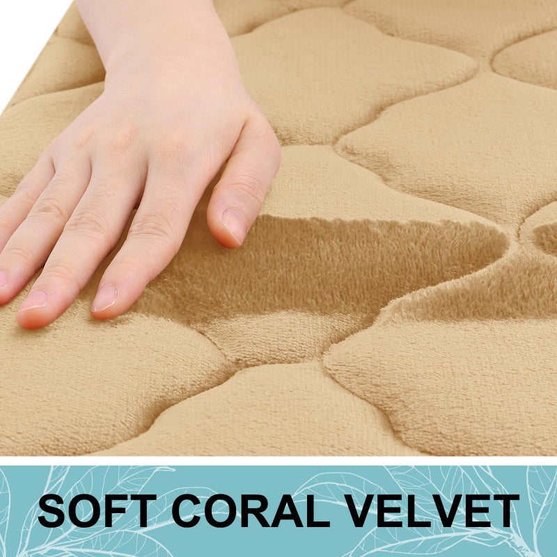 OLANLY Memory Foam Bath Mat Rug 47x20  Ultra Soft Non Slip and Absorbent Bathroom Rug  Machine Wash Dry  Comfortable  Thick Bath Rug Carpet for Bathroom Floor  Tub and Shower  Beige - Image 1