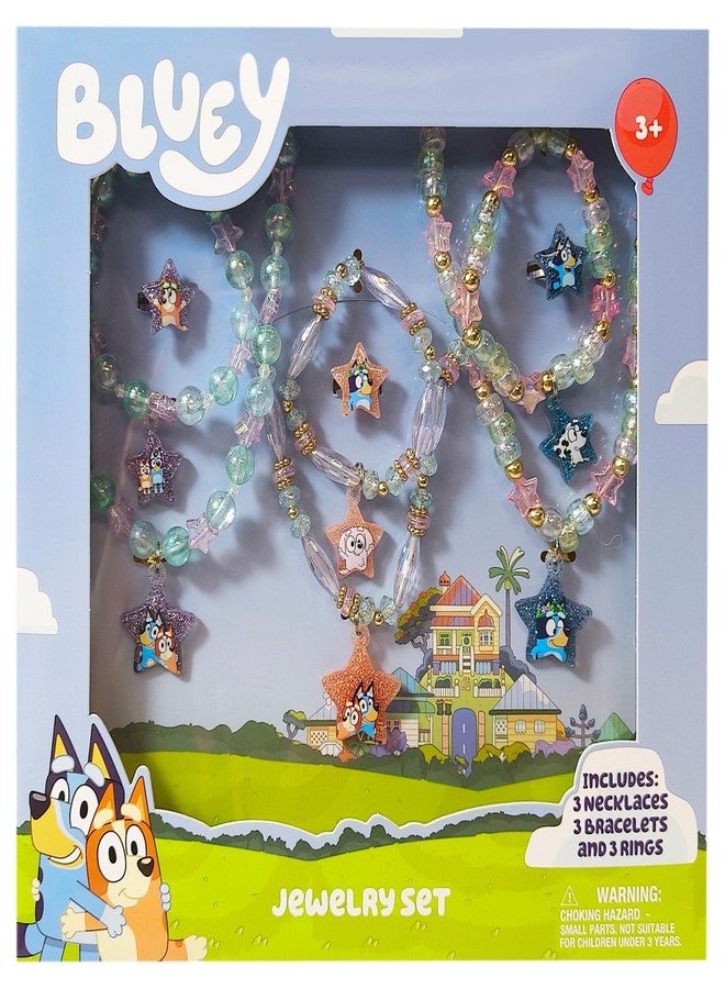 LUV HER Bluey Girl's Jewelry Set - Dress up 9 Piece Toy Jewelry Box Set with Bead Necklace, Bracelet and Ring - Play Accessories - Ages 3+ - Image 1