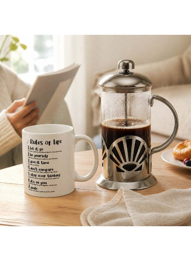 Bundle - Save 12 AED, 350ml Glass French Press Coffee Maker + 11oz 7 Rules of Life Inspirational Mug, Coffee & Tea Brewing Set for Home & Office - Image 4