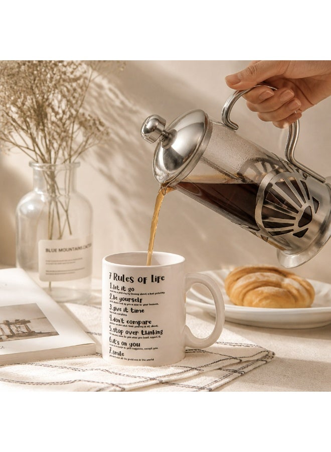 Bundle - Save 12 AED, 350ml Glass French Press Coffee Maker + 11oz 7 Rules of Life Inspirational Mug, Coffee & Tea Brewing Set for Home & Office - Image 3