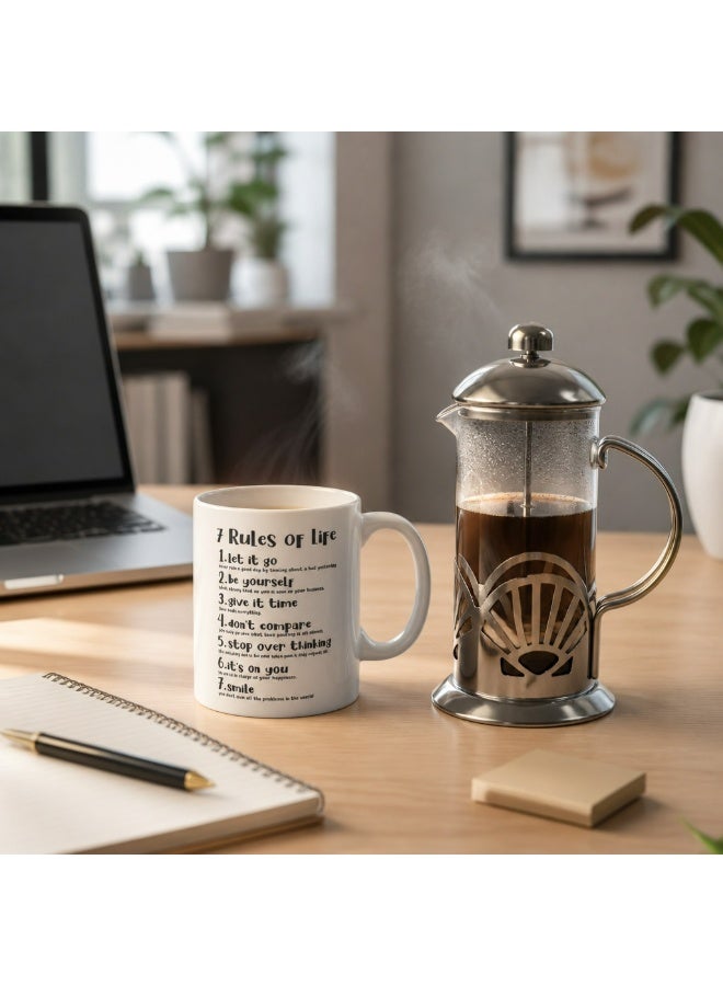 Bundle - Save 12 AED, 350ml Glass French Press Coffee Maker + 11oz 7 Rules of Life Inspirational Mug, Coffee & Tea Brewing Set for Home & Office - Image 2