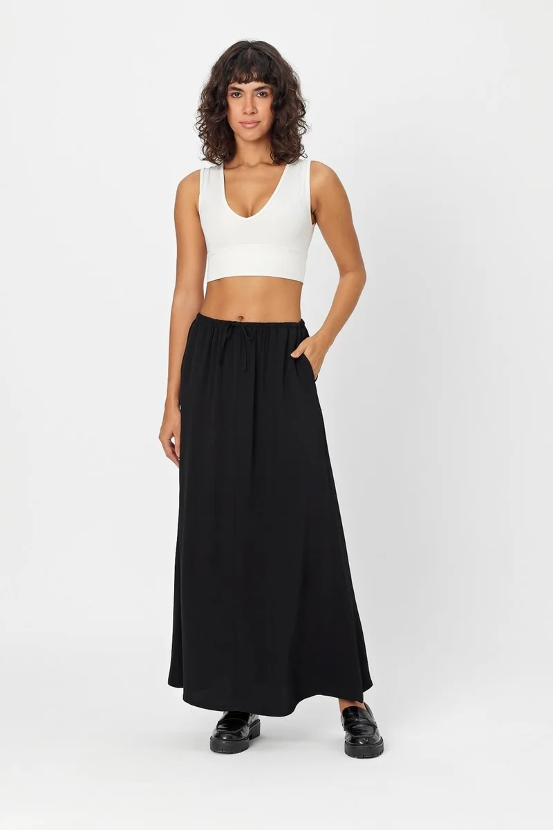 Alexander Gardi Alexandergardi Tied Waist Pocket Crepe Fabric Long Skirt (B24-00230)