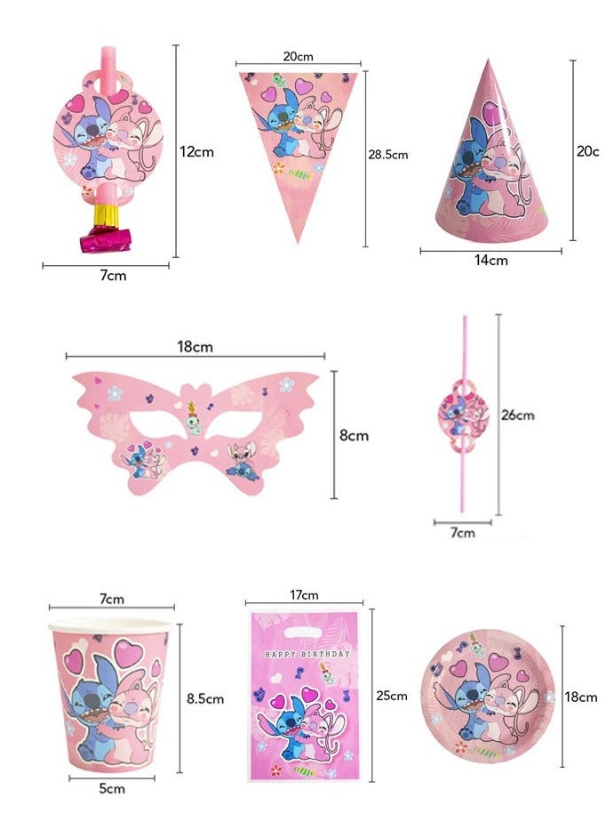 Soofam Stitch Theme Party Supplies for Kids,Stitch Party Props Favor Table Decorations, Banner Paper Plates Napkins Cups Tablecloth Tableware Sports Set for 10 Guests,Party Decorations - Image 3