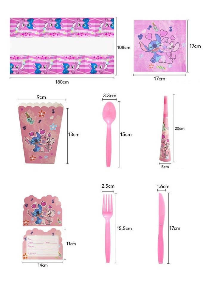 Soofam Stitch Theme Party Supplies for Kids,Stitch Party Props Favor Table Decorations, Banner Paper Plates Napkins Cups Tablecloth Tableware Sports Set for 10 Guests,Party Decorations - Image 4