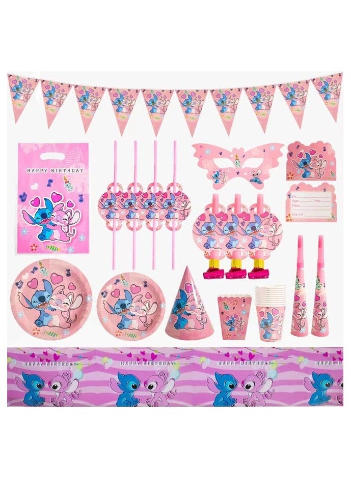Soofam Stitch Theme Party Supplies for Kids,Stitch Party Props Favor Table Decorations, Banner Paper Plates Napkins Cups Tablecloth Tableware Sports Set for 10 Guests,Party Decorations - Image 1