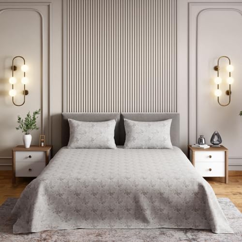 haus & kinder Feather-Touch 300 TC 100% Cotton Double-Size Flat Bedsheet Set for Queen Size Bed (100נ90) with Two Pillow Covers-Camellia Blush - Image 2