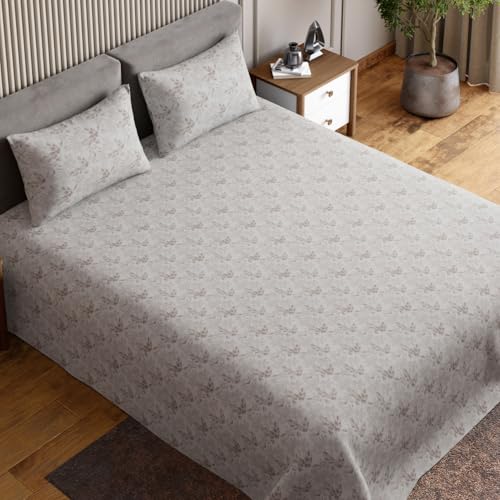 haus & kinder Feather-Touch 300 TC 100% Cotton Double-Size Flat Bedsheet Set for Queen Size Bed (100נ90) with Two Pillow Covers-Camellia Blush - Image 4