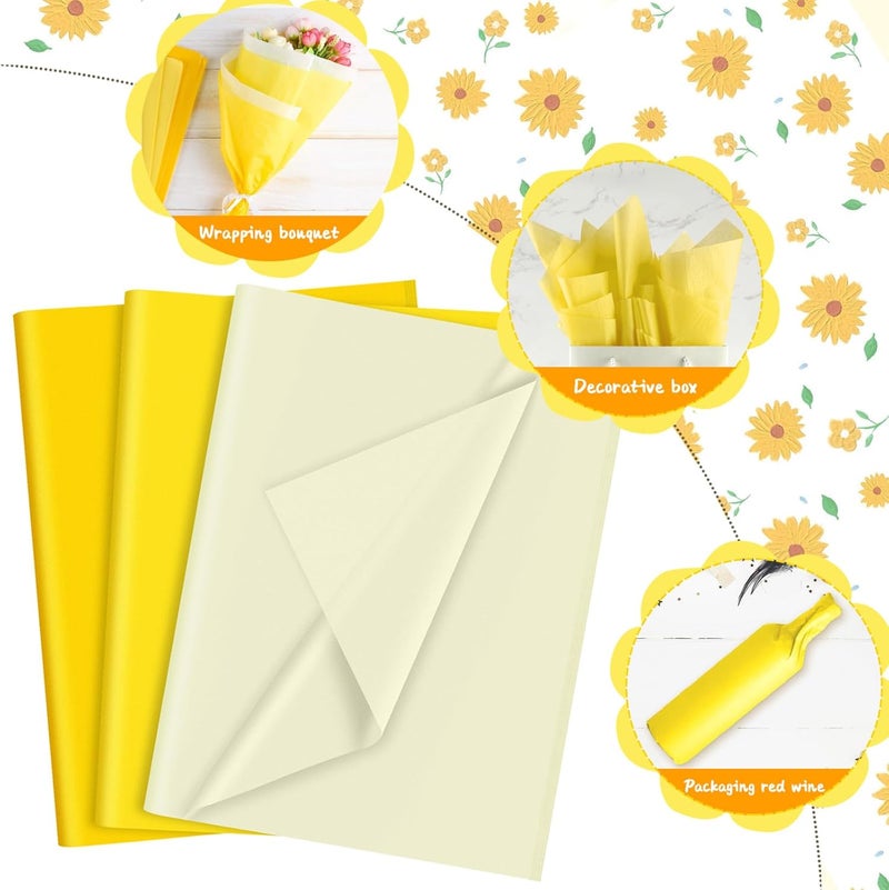 PLULON 90 Sheets Yellow Tissue Paper for Gift Bags, Colored Gift Wrapping Paper Tissue Bulk for Crafts Packaging Birthday Baby Shower, Wedding Holiday Sunflower Birthday Party Decorations - Image 3