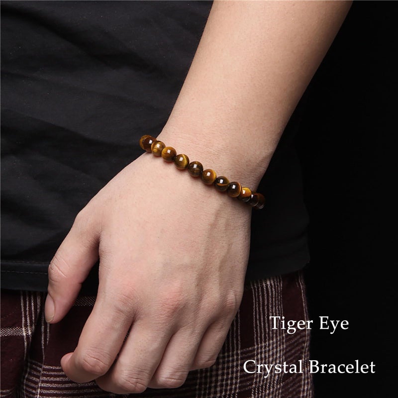 SAMOCO 12Pcs Tiger Eye Bracelet For Men 8MM Natural Stone Beads Bracelet Set Stretch Lava Rock Bracelets Adjustable Black Crystal Beaded Bracelet for Men Women Gifts - Image 4