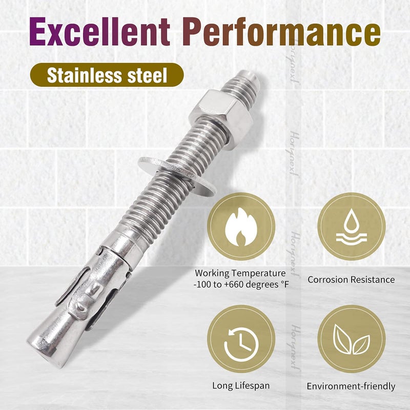 Horiznext 1/2" x 4-1/2" inch Stainless Steel Standard Strong Wedge Anchor, Fasteners for Concrete (4 pcs) - Image 3