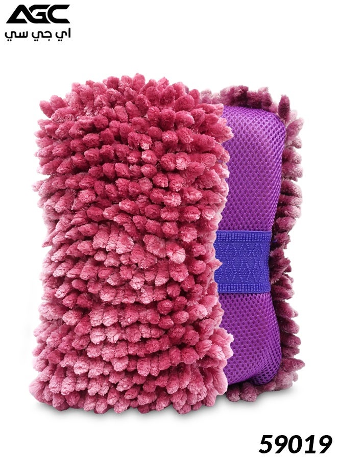 Agc Microfiber Chenille Car Wash Sponge Mitt Pad Purple for Vehicle Cleaning Scratch Free High Absorbent Foam Soap Water Holding Reusable Washable Detailing Tool for Car Bike SUV Truck Exterior Interior Glass Paint Wheels Dashboard Home Office Use - Image 1