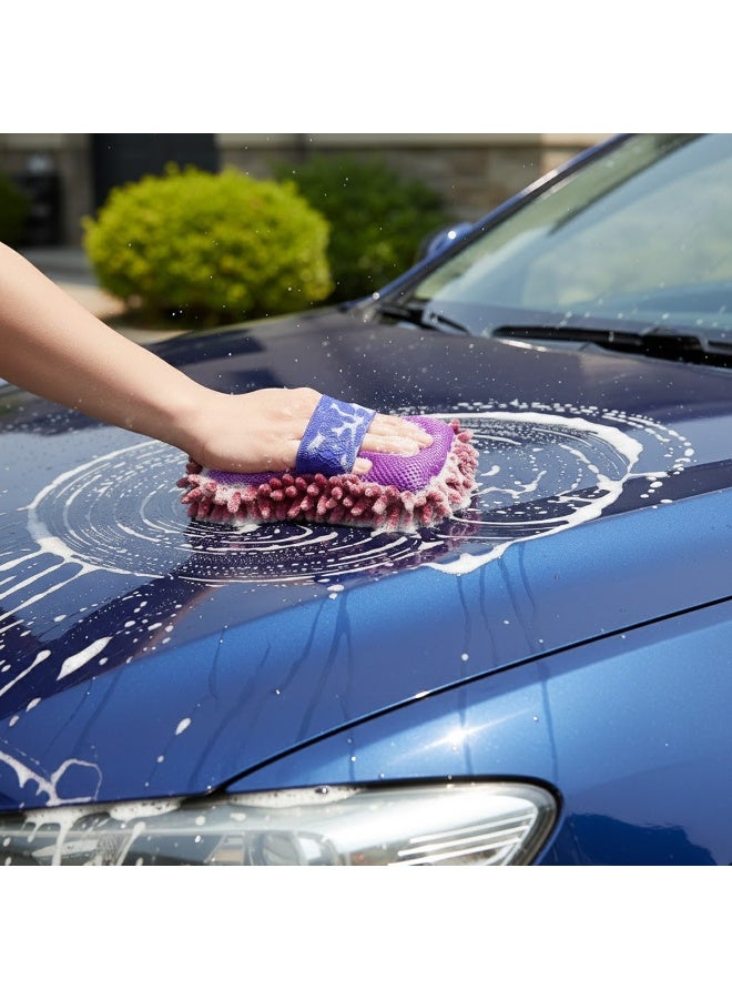 Agc Microfiber Chenille Car Wash Sponge Mitt Pad Purple for Vehicle Cleaning Scratch Free High Absorbent Foam Soap Water Holding Reusable Washable Detailing Tool for Car Bike SUV Truck Exterior Interior Glass Paint Wheels Dashboard Home Office Use - Image 5