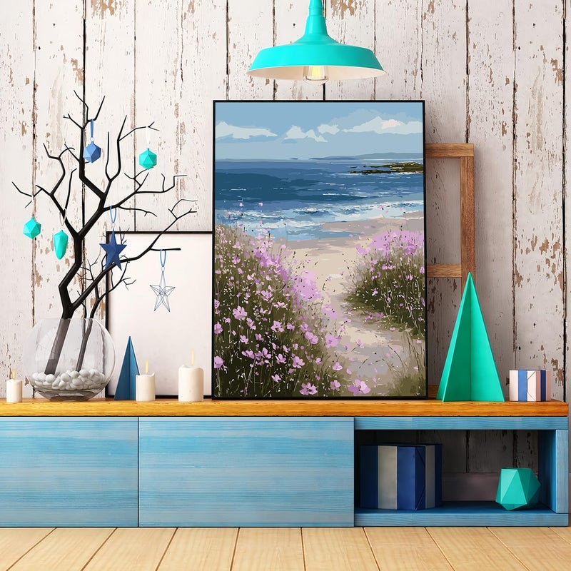 CHWGLFGG Paint by Numbers Kit for Adults Beginner, Beach Wildflower Adult Paint by Number Kits on Canvas, DIY Acrylic Oil Easy Painting by Numbers for Home Wall Decor 16X20 inch (Without Frame) - Image 3