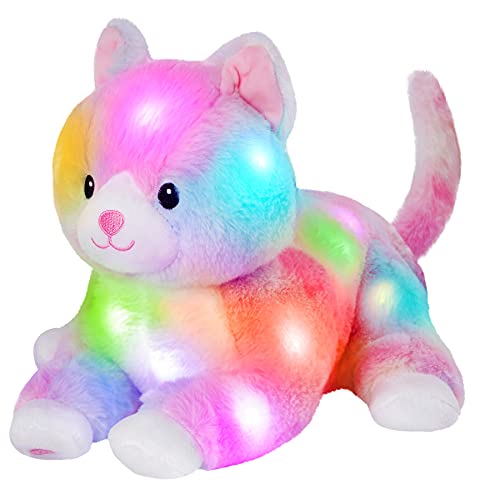 Glow Guards 13 Lying Light up Rainbow Cat Plush Toy Rainbow Kitty Soft Stuffed Animal Bed Night Light Birthday for Toddler Kids - Image 1