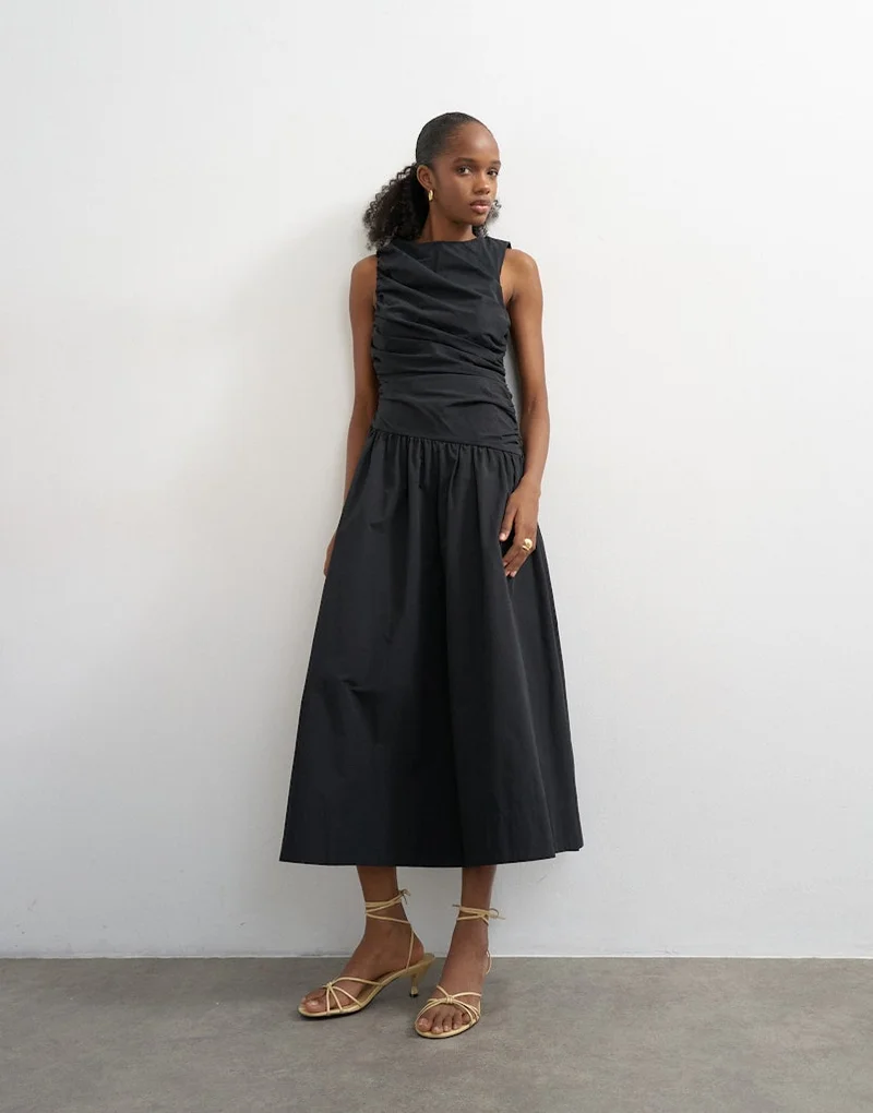 Topshop Caros Poplin Ruched Maxi Dress