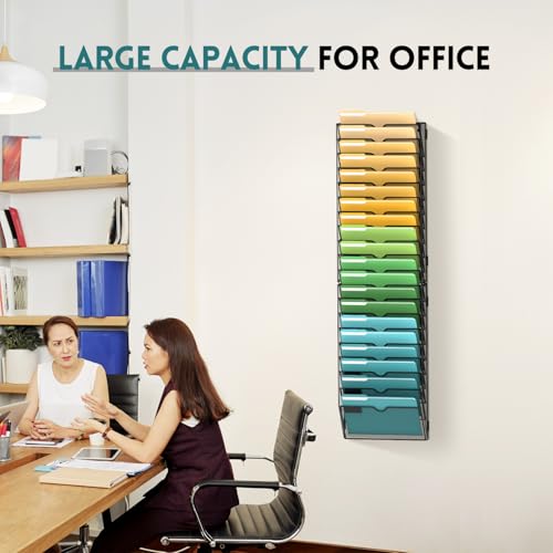 SUPEASY 20-Tier Wall File Organizer Mesh Office Mail Holder, Hanging Wall Organizer Magazine Rack for Office Assembly Needed, Black - Image 2