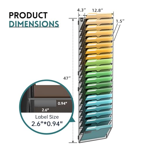 SUPEASY 20-Tier Wall File Organizer Mesh Office Mail Holder, Hanging Wall Organizer Magazine Rack for Office Assembly Needed, Black - Image 4