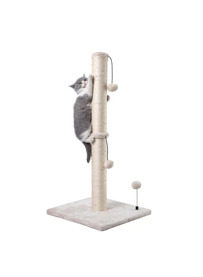 MECOOL 34” Tall Cat Scratching Post Premium Basics Kitten Scratcher Sisal Scratch Posts Trees with Hanging Ball for Indoor Cats (34 inches for Adult Cats, Beige) - Image 1