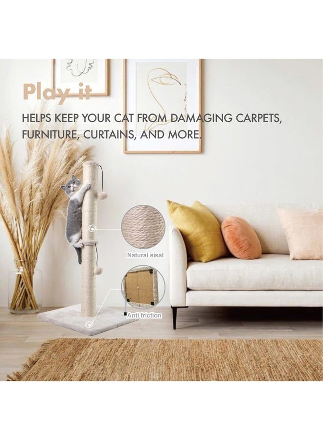 MECOOL 34” Tall Cat Scratching Post Premium Basics Kitten Scratcher Sisal Scratch Posts Trees with Hanging Ball for Indoor Cats (34 inches for Adult Cats, Beige) - Image 3