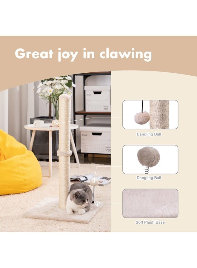 MECOOL 34” Tall Cat Scratching Post Premium Basics Kitten Scratcher Sisal Scratch Posts Trees with Hanging Ball for Indoor Cats (34 inches for Adult Cats, Beige) - Image 2