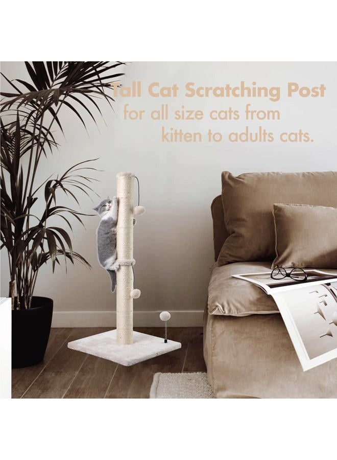 MECOOL 34” Tall Cat Scratching Post Premium Basics Kitten Scratcher Sisal Scratch Posts Trees with Hanging Ball for Indoor Cats (34 inches for Adult Cats, Beige) - Image 5