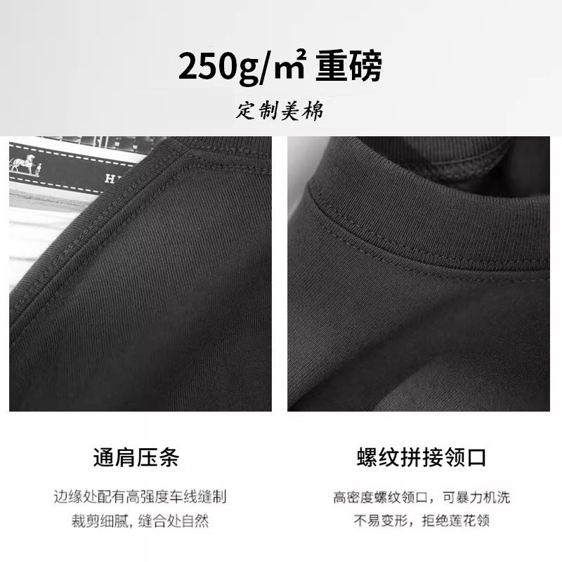 250g heavy pure cotton pixel girl Street casual oversize large board short sleeve T-shirt men and women couple Fashion - Image 5