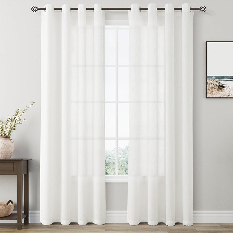 Nanspring Off White Linen Sheer Curtains 96 inch Length for Living Room 2 Panels Set Soft Thick Textured Grommet Semi Sheer Light Filtering Window Curtain Drapes Burlap Look Rustic Farmhouse - Image 1