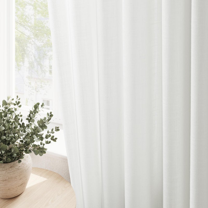Nanspring Off White Linen Sheer Curtains 96 inch Length for Living Room 2 Panels Set Soft Thick Textured Grommet Semi Sheer Light Filtering Window Curtain Drapes Burlap Look Rustic Farmhouse - Image 5