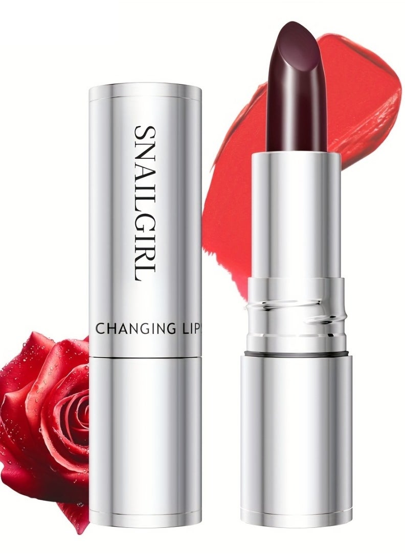 Snail Girl Black Rose Lipstick Red Silky Smooth Full Coverage Velvet Creamy Texture Lipstick Waterproof Smudge Proof Non Dry Color Changing Lipstick Cover Lip Lines Softly Lip Stick Pink Red  - Image 1