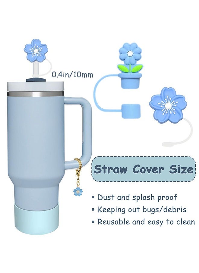 ZVEV - Silicone Straw Cover Cap Set for Cup Compatible with Handles 10mm 0.4in Dust Proof Reusable Straw Tips Lids & Protective Silicone Boot（Blue/White） - Image 1
