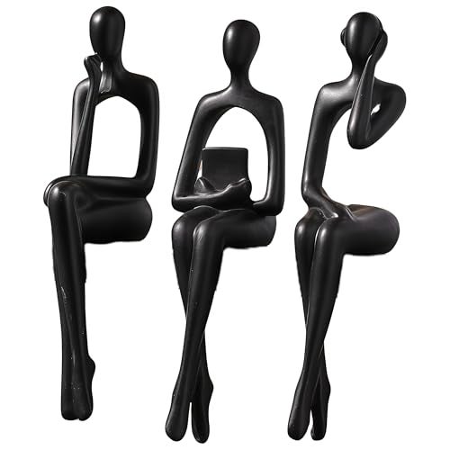 XINXUAN Black Statue Home Decor - Modern Bookshelf & Desk Decor - 3 Piece Set - Image 1