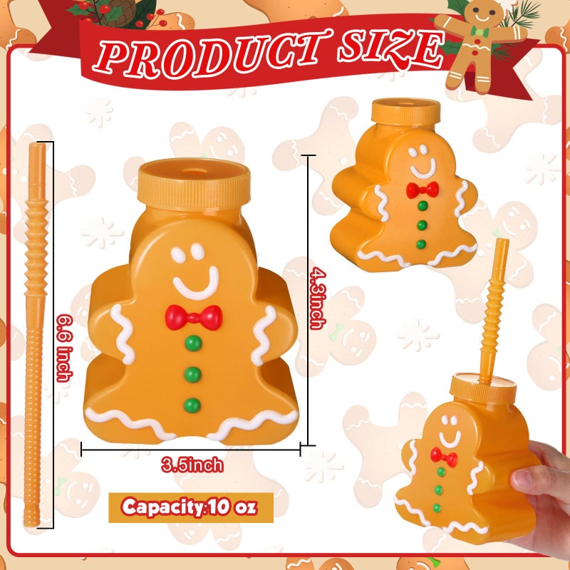 Sliner 24 Pcs Gingerbread Man Cups With Straws and Lids  10 oz Christmas Reusable Plastic Cups Set for Holiday Winter Xmas Gifts Birthday Party Supplies - Image 3