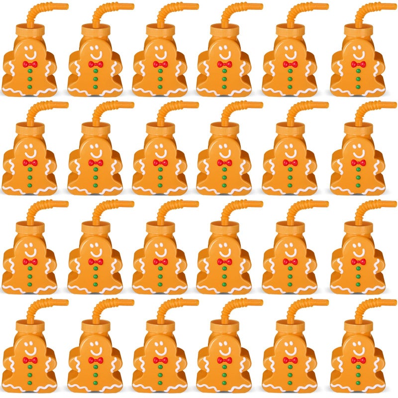Sliner 24 Pcs Gingerbread Man Cups With Straws and Lids  10 oz Christmas Reusable Plastic Cups Set for Holiday Winter Xmas Gifts Birthday Party Supplies - Image 2