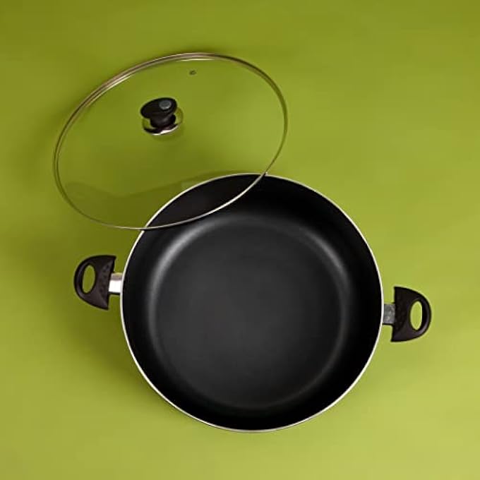 rayihni 30 Cm Aluminium Casserole Rf11200 NonStick Cookware Dot Induction Base Compatible With All Cooktops Strong Bakelite Handles And Knob Tempered Glass Lid Black - Image 3