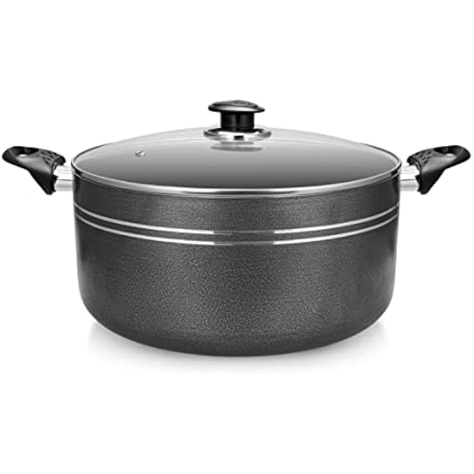 rayihni 30 Cm Aluminium Casserole Rf11200 NonStick Cookware Dot Induction Base Compatible With All Cooktops Strong Bakelite Handles And Knob Tempered Glass Lid Black - Image 1