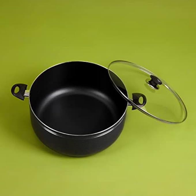 rayihni 30 Cm Aluminium Casserole Rf11200 NonStick Cookware Dot Induction Base Compatible With All Cooktops Strong Bakelite Handles And Knob Tempered Glass Lid Black - Image 4