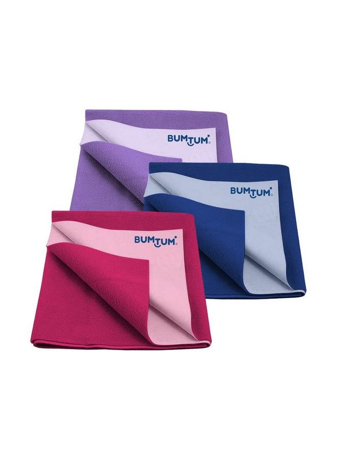 Bumtum Baby Dry Sheet Waterproof Soft Fleece Baby Bed Protector ; Anti Bacterial & Odour Free ; Extra Absorbant Reuseable & Washable (Lilac + Royal Blue + Hot Pink Combo Medium Size 100 * 70Cmpack Of 3) - Image 1