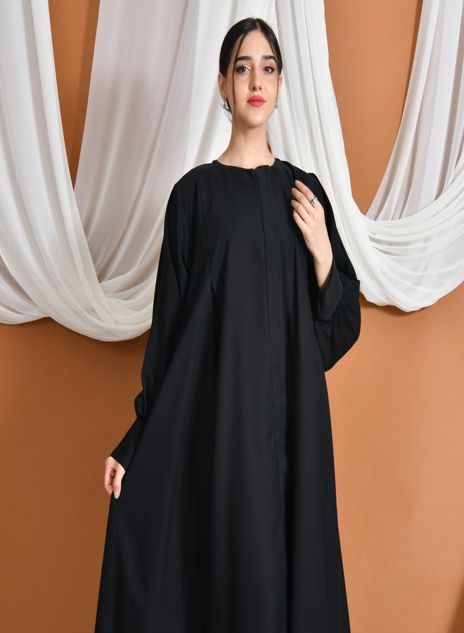 عبايات حوراء عباية سُدى | ربع كلوش بسحاب مخفي مزينة بكسرات جانبية وبف ناعم بالاكمام - Image 4