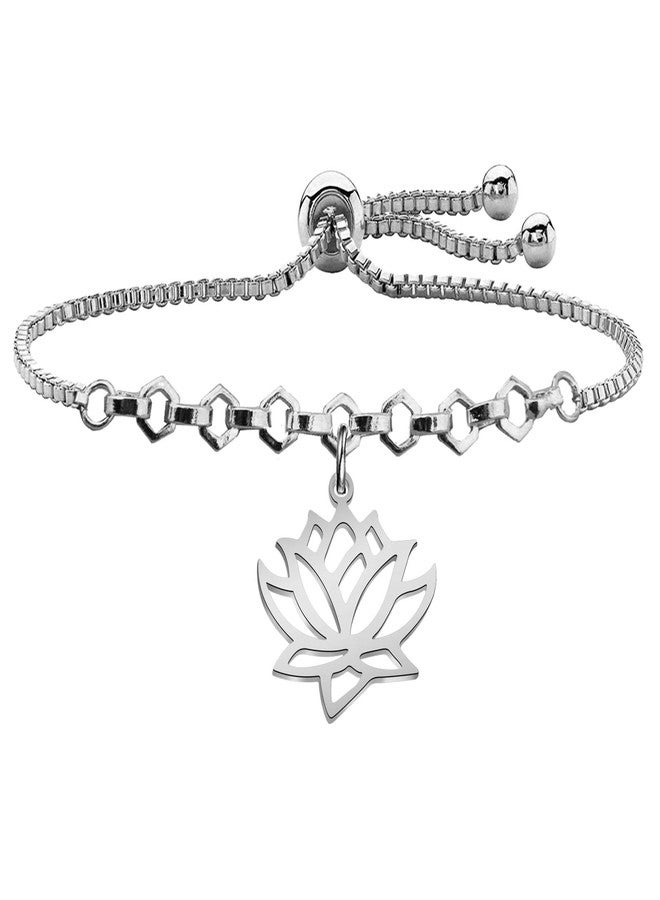 MYOSPARK MYOPSARK Hollow Out Lotus Flower Adjustable Bracelet New Beginnings Spiritual Jewelry Meditation Gift For Yogi Yoga Lover (lotus chain bracelet) - Image 1
