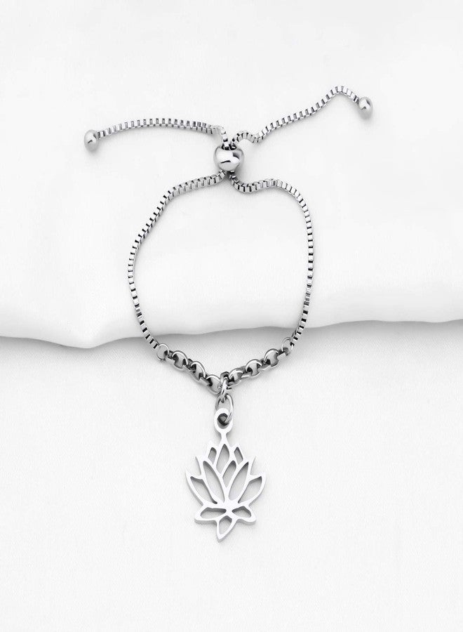 MYOSPARK MYOPSARK Hollow Out Lotus Flower Adjustable Bracelet New Beginnings Spiritual Jewelry Meditation Gift For Yogi Yoga Lover (lotus chain bracelet) - Image 2