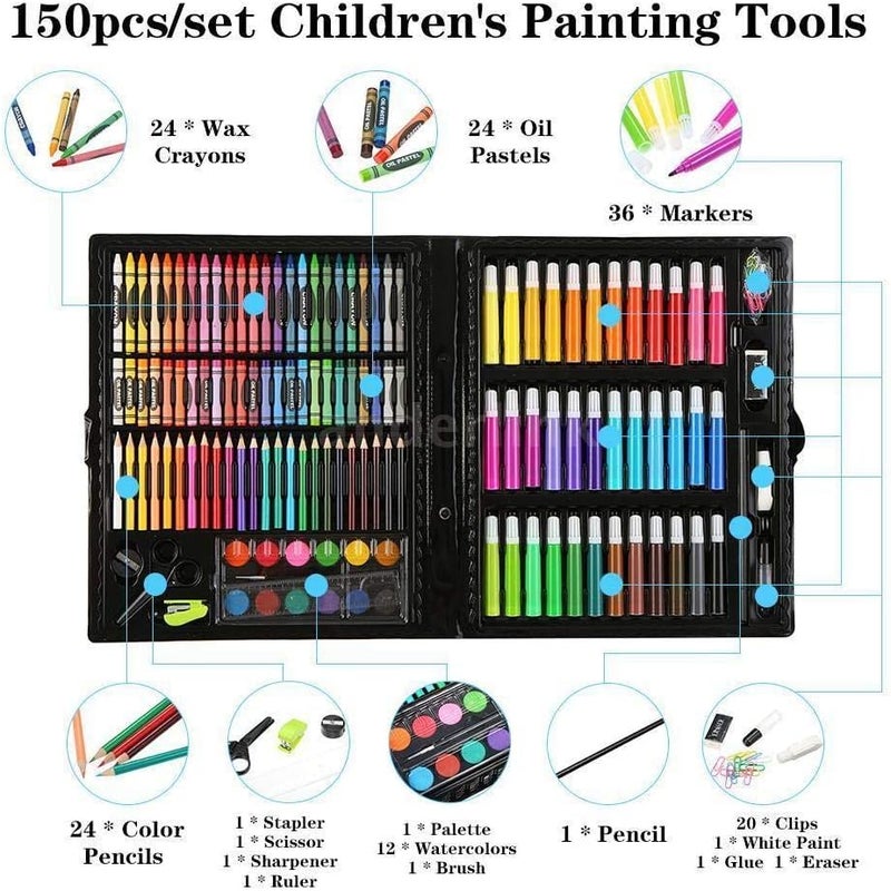 Karp Children Deluxe Art Drawing Set for Kids Case Art and Craft Supplies Drawing and Painting Set Great Gift (150Pcs -Black) - Image 3