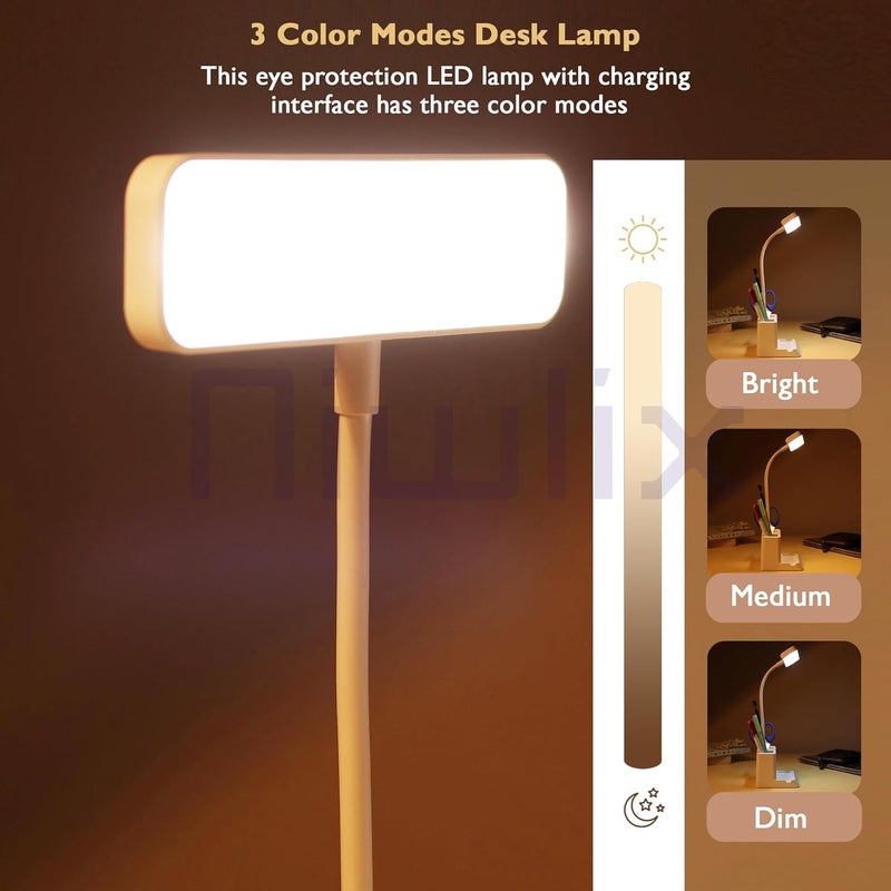 Niwlix Desk Light Lamp for Study Table Lamp for Kids Teens with Pen Phone Holder Mini Gooseneck College Dorm Room Lighting for Computer Keyboard Desktop Task - Image 3