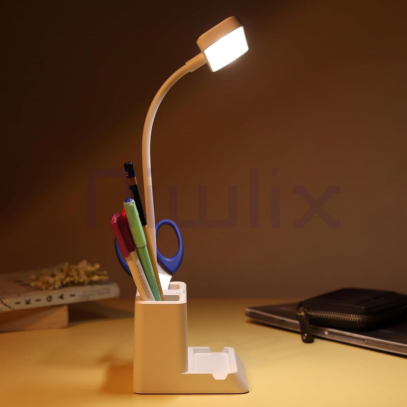 Niwlix Desk Light Lamp for Study Table Lamp for Kids Teens with Pen Phone Holder Mini Gooseneck College Dorm Room Lighting for Computer Keyboard Desktop Task - Image 2
