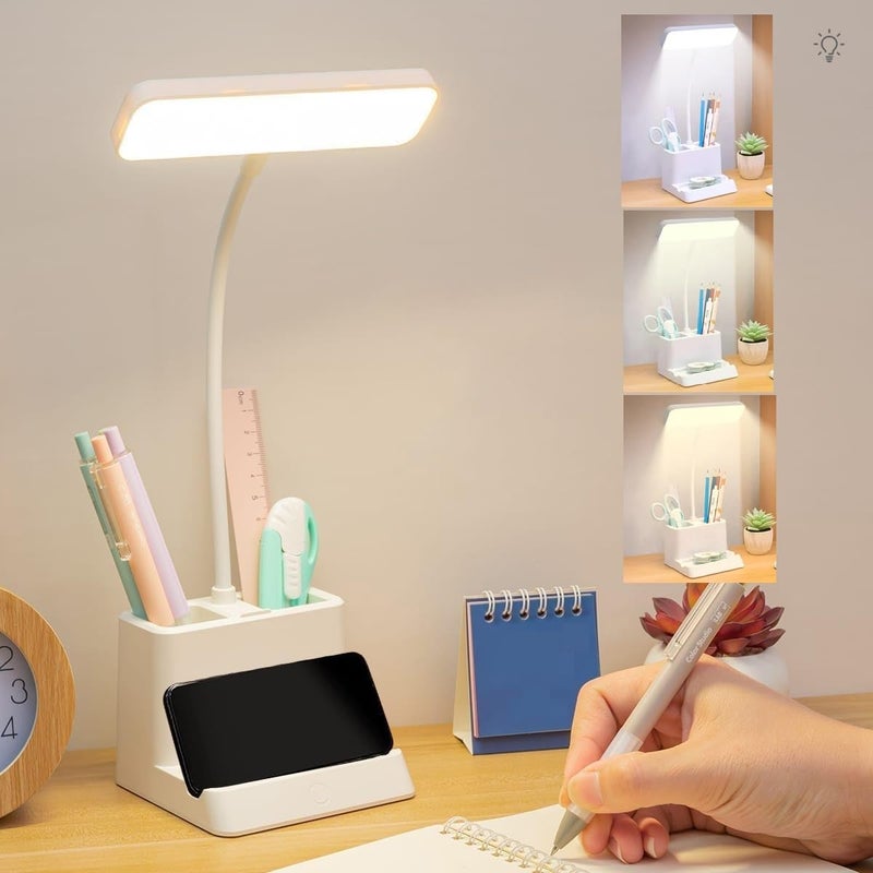 Niwlix Desk Light Lamp for Study Table Lamp for Kids Teens with Pen Phone Holder Mini Gooseneck College Dorm Room Lighting for Computer Keyboard Desktop Task - Image 1