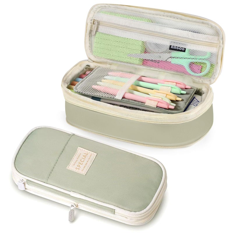 PUPTILY Pencil Case, Large Capacity Aesthetic Pencil Cases with Durable Zipper, Big Stationery Pencil Pouch for Women & Men, Adults Portable Storage Organizer Bag for College, Office, Travel (Green) - Image 1