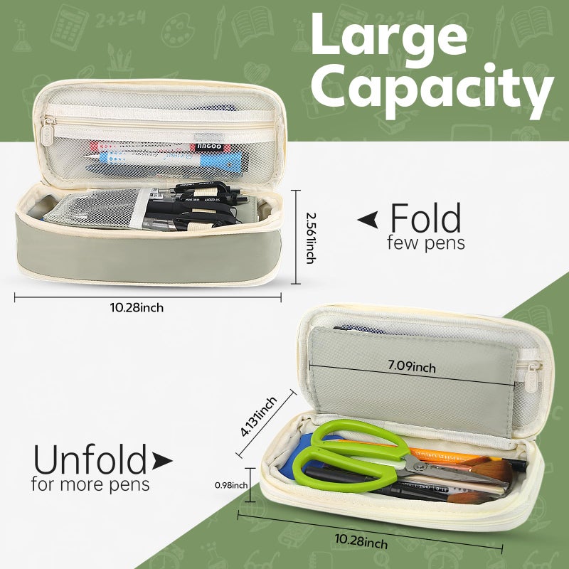 PUPTILY Pencil Case, Large Capacity Aesthetic Pencil Cases with Durable Zipper, Big Stationery Pencil Pouch for Women & Men, Adults Portable Storage Organizer Bag for College, Office, Travel (Green) - Image 2