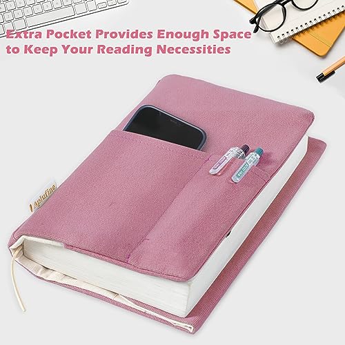 Aplufine Canvas Book Covers, Washable Protector for Paperback Novels, Adjustable Cover for Hardcover With Pockets for Pen, Soft Cover Books, Lovers Gifts - Image 3