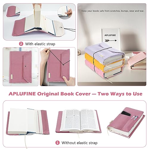Aplufine Canvas Book Covers, Washable Protector for Paperback Novels, Adjustable Cover for Hardcover With Pockets for Pen, Soft Cover Books, Lovers Gifts - Image 4